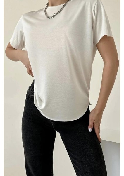 Kadın Ekru %100 Modal Lazerkesim T-Shirt fiyatları