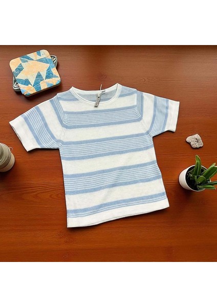 Çizgili Kısa Kol Tshırt Mavi
