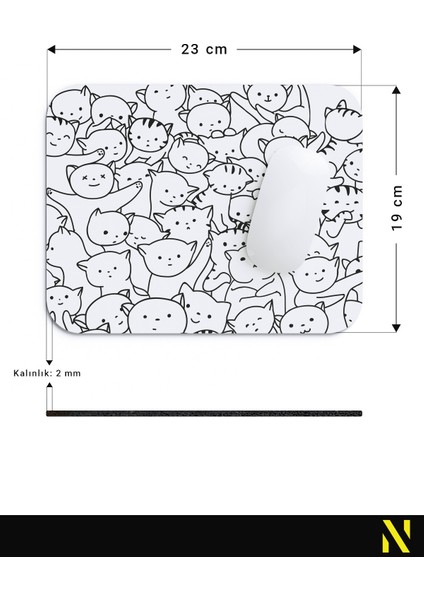 Sevimli Kediler Beyaz Renkli Ergonomik Mouse Pad - 23 cm x 19 cm - Kaydırmaz Taban Ev ve Ofis Kullanımı Için Ideal Fare Altlığı Mousepad