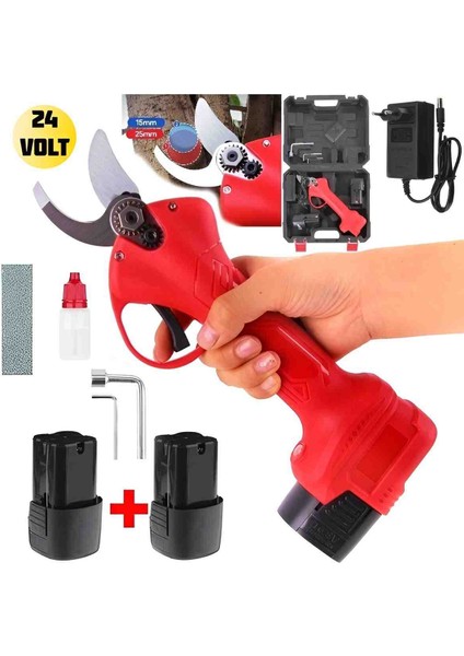 24V Çift Bataryalı Şarjlı Budama Makası Akülü Bağ, Bahçe, Dal, Bitki, Temizleme, Kesme