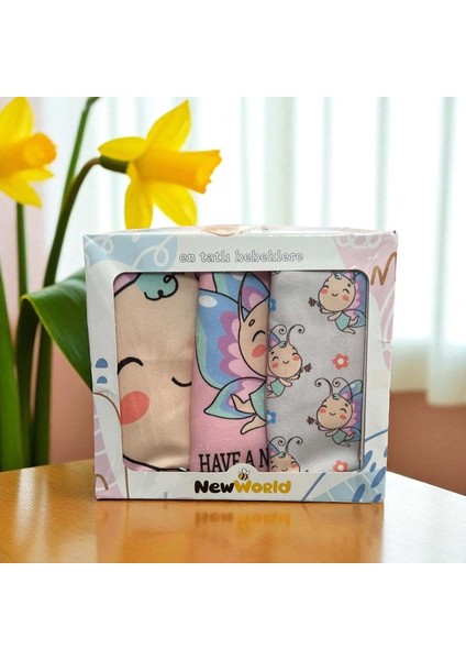 Baskılı Üçlü Mama Önlüğü Fuşya