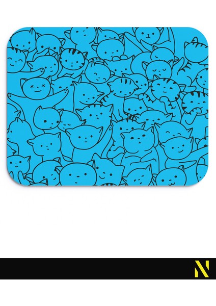 Sevimli Kediler Mavi Renkli Ergonomik Mouse Pad - 23 cm x 19 cm - Kaydırmaz Taban Ev ve Ofis Kullanımı Için Ideal Fare Altlığı Mousepad