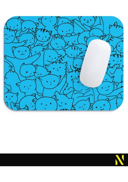 Sevimli Kediler Mavi Renkli Ergonomik Mouse Pad - 23 cm x 19 cm - Kaydırmaz Taban Ev ve Ofis Kullanımı Için Ideal Fare Altlığı Mousepad fırsatları
