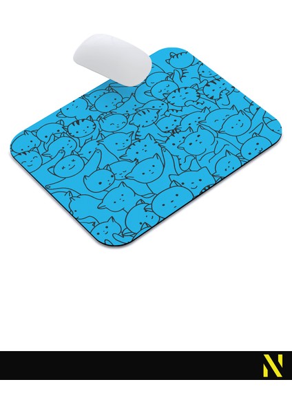 Sevimli Kediler Mavi Renkli Ergonomik Mouse Pad - 23 cm x 19 cm - Kaydırmaz Taban Ev ve Ofis Kullanımı Için Ideal Fare Altlığı Mousepad indirimleri