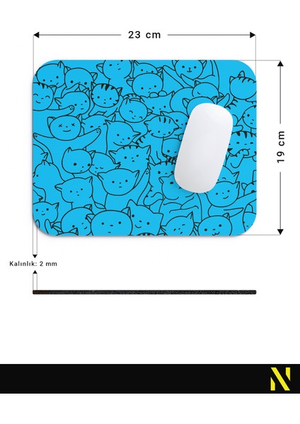 Sevimli Kediler Mavi Renkli Ergonomik Mouse Pad - 23 cm x 19 cm - Kaydırmaz Taban Ev ve Ofis Kullanımı Için Ideal Fare Altlığı Mousepad