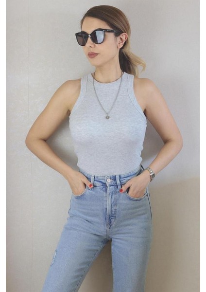 Kadın Premium Doku Gri Fitilli Pamuklu Atlet modelleri