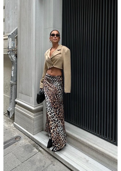 Kadın Multi Polyester Animal Desenli Saten Uzun Etek modelleri