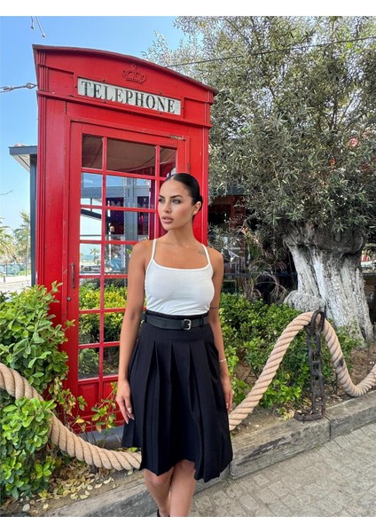 Siyah Kemerli Pileli Etek fırsatları