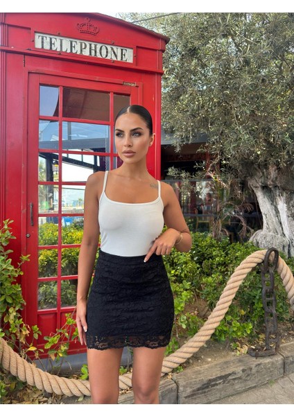 Siyah Dantelli Mini Etek fırsatları