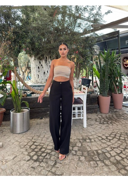 Siyah Keten Karışımlı Düz Paça Pantolon fırsatları