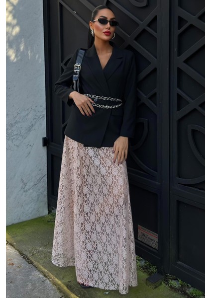Kadın Vizon Dantel Maxi Uzun Etek