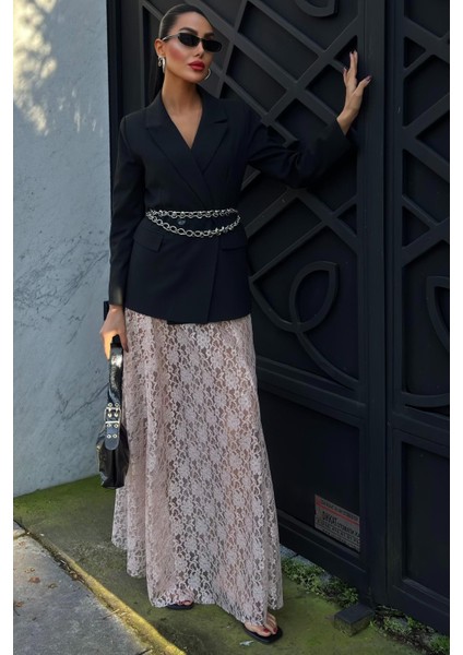 Kadın Vizon Dantel Maxi Uzun Etek modelleri