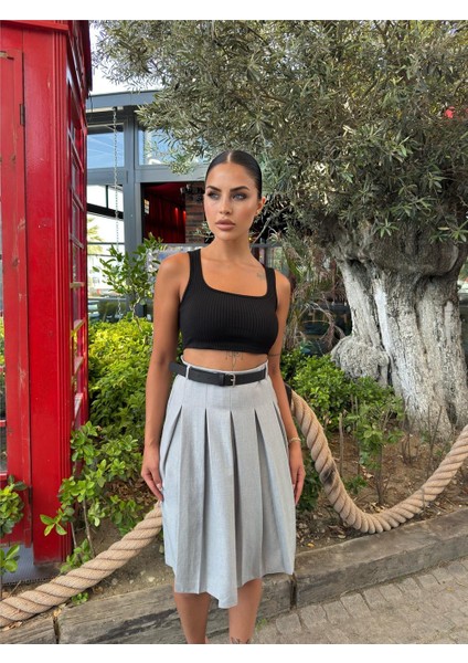 Gri Pileli Etek Kemerli Etek fiyatları