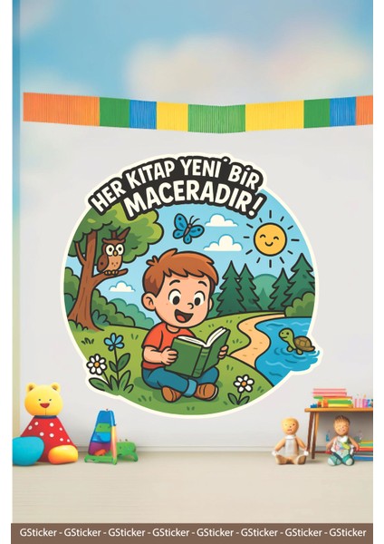 Her Kitap Yeni Bir Maceradır Okul Posteri Anaokulu Anasınıfı Kreş Çocuk Odası Duvar Sticker fiyatları