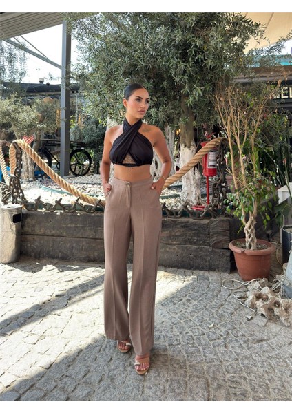 Vizon Keten Düz Paça Pantolon modelleri