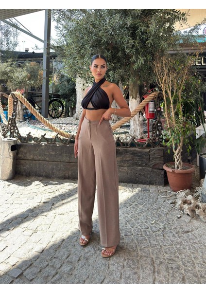 Vizon Keten Düz Paça Pantolon fırsatları