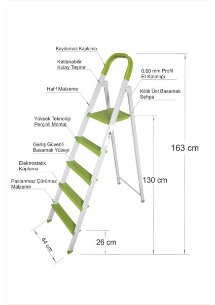 Uzun Büyük 130 cm A Tipi 4+1 Toplam 5 Kaydırmaz Basamaklı Sehpalı Sağlam Pabuçlu Merdiven Basamak fırsatları