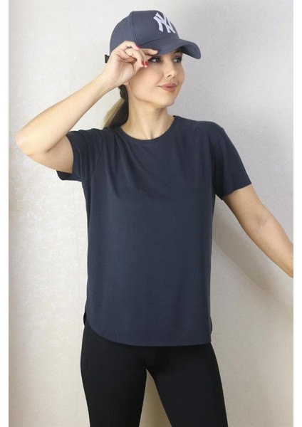 Kadın Antrasit %100 Modal Lazerkesim T-Shirt