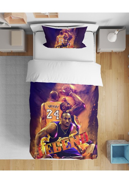 Kobe Braynt Basketbol 3D Dijital Baskılı Tek Kişilik Çarşafsız Genç Erkek Çocuk Nevresim Takımı