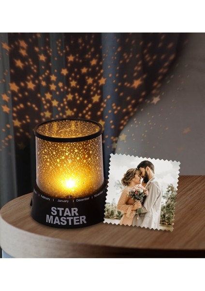 Kişiye Özel Fotoğraf & Star Master Yıldız Yansımalı Gece Lambası Hediye Seti
