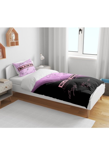 Black Pink 3D Dijital Baskılı Tek Kişilik Çarşafsız Genç Kız Genç Çocuk Nevresim Takımı modelleri