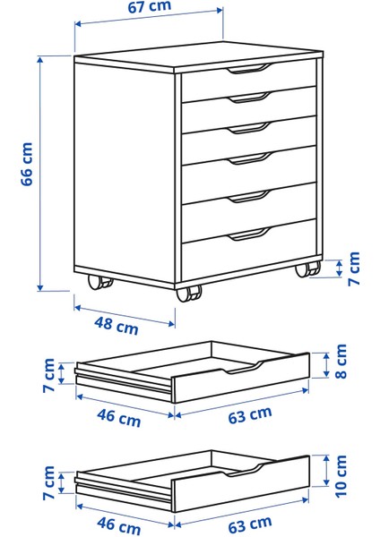 Alex Keson 67 x 66 cm Venge 6 Çekmeceli Tekerlekli Ev ve Ofis Düzenleyici modelleri
