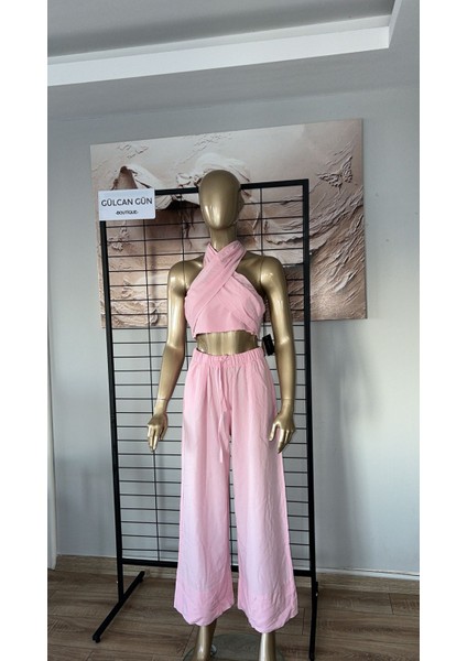 Pembe Premium Tasarım Boyundan Çapraz Bağlamalı Ikili Takım modelleri