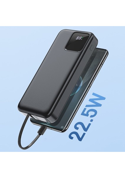 20.000 Mah Powerbank Pd 22.5W Hızlı Şarj Dahili Type-C ve Lightning Kablolu Quick Charge 3.0