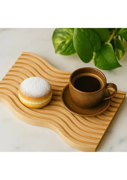 Büro Ev Ofis Mutfak Düzeni Için Ahşap Çift Dalgalı Çift Taraf Sunum Tepsisi