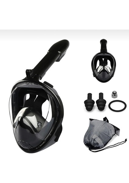 S/m Beden Siyah Dalış Maskesi Tam Yüz Full Face Şnorkel Anti Sızıntı Ekipmanları 360 Görüntü Slikon