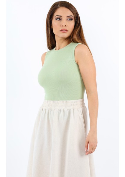 Kadın İnce Fitilli Çağla Yeşili Pamuk Atlet modelleri