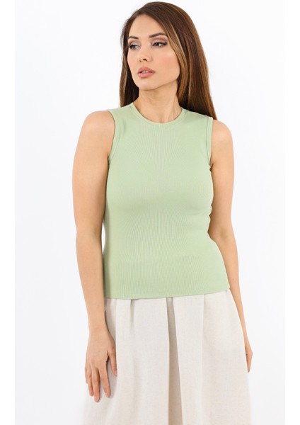 Kadın İnce Fitilli Çağla Yeşili Pamuk Atlet