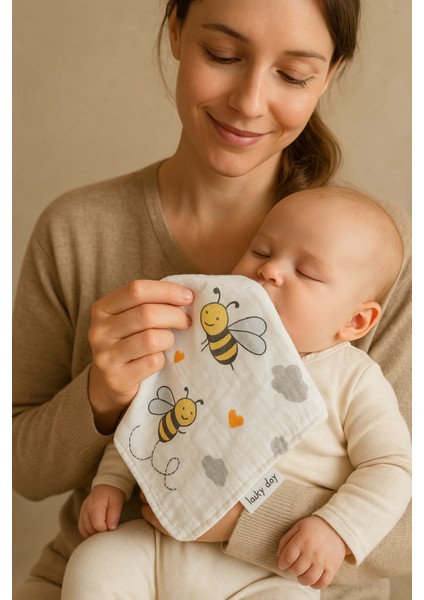 Müslin Kumaş Düz Renkli Bebek Ağız Silme Mendil Seti, 5 Adet 25X25 cm