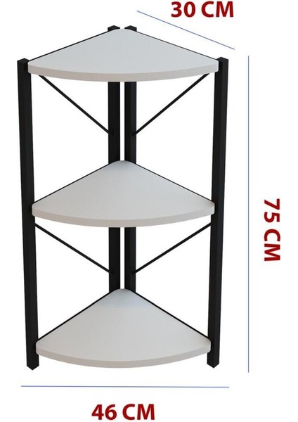 Datça 3 Raflı Köşe Mutfak Rafı Metal Köşe Rafı Dekoratif Aksesuar Rafı Beyaz