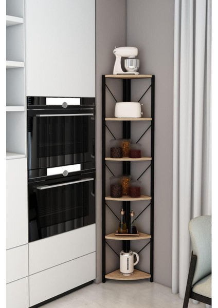 Datça 6 Raflı Metal Köşe Mutfak Rafı Dekoratif Çok Amaçlı Raf 180 cm Beyaz