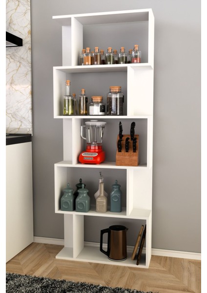 Scala 5 Raflı Mutfak Dolabı Mutfak Rafı Çok Amaçlı Dolap -Beyaz