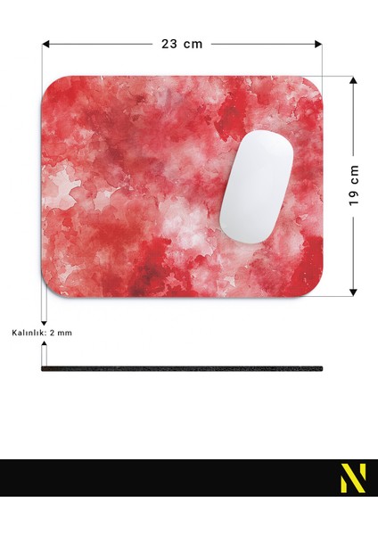 Kırmızı Renkli Desenli Ergonomik Mouse Pad- 23 cm x 19 cm - Kaydırmaz Taban Ev ve Ofis Kullanımı Için Ideal Fare Altlığı Mousepad