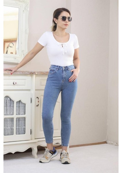 Kadın Mavi Motto Skinny Jean