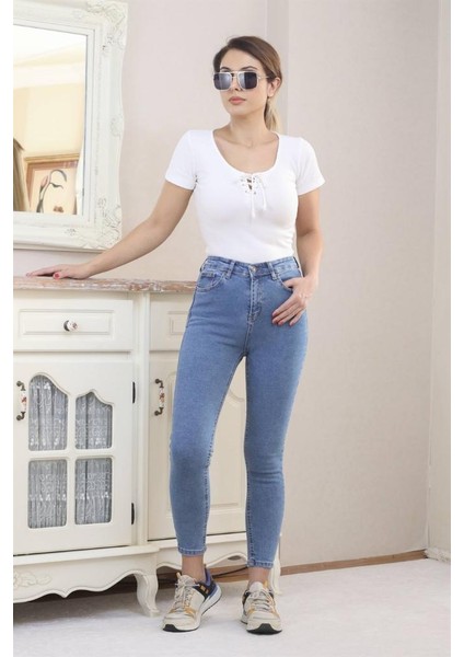 Kadın Mavi Motto Skinny Jean modelleri