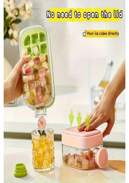 Yeni Nesil Basmalı Buz Kalıbı Pipetli Su Şişesi 18 Bölmeli Hazneli Buz Küpü 800 Ml-Yeşil indirimleri