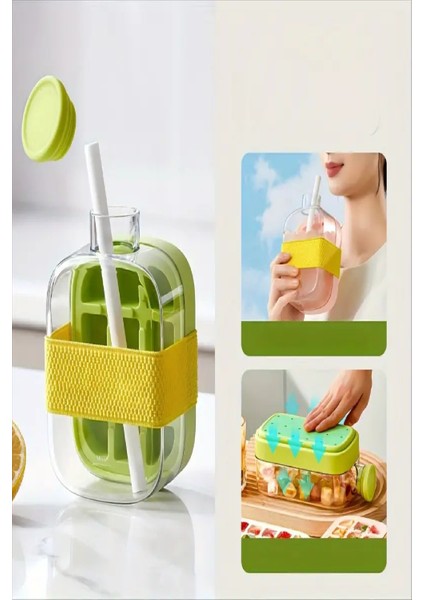 2'li Yeni Nesil Basmalı Buz Kalıbı Pipetli Su Şişesi 18 Bölmeli Hazneli Buz Küpü 800 ml 500 ml fiyatları