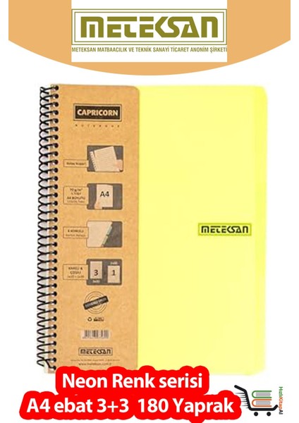 Capricorn Neon A4 3+3 180 Yaprak Pp Kapak