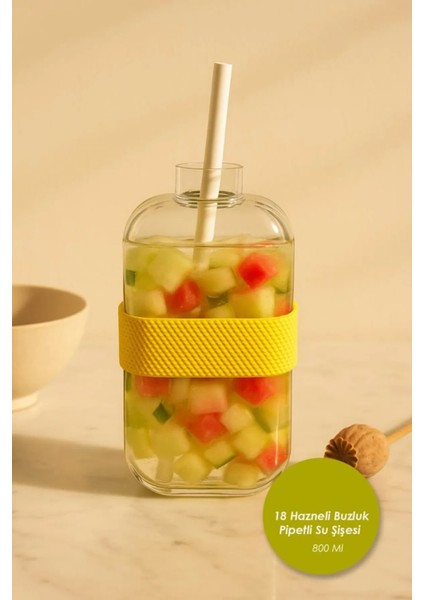 Otomatik Basmalı 18 Hazneli Buz Kalıbı ve Pipetli Su Şişesi 800 ml Kapaklı Buzluk fiyatları