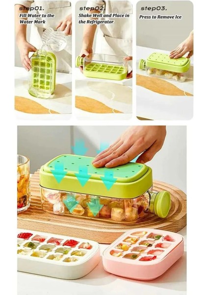 Otomatik Basmalı 18 Hazneli Buz Kalıbı ve Pipetli Su Şişesi 800 ml Kapaklı Buzluk modelleri