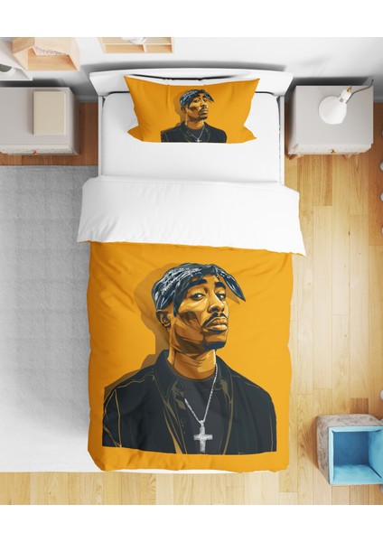 Tupac Shakur 2pac Rap 3D Dijital Baskılı Tek Kişilik Çarşafsız Genç Erkek Çocuk Nevresim Takımı