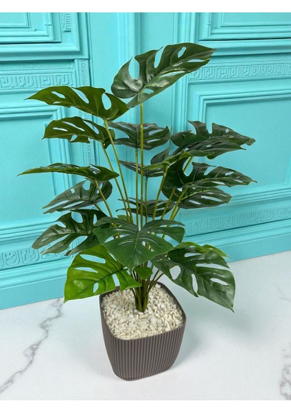Yapay Ağaç Monstera Deve Tabanı Bitkisi 18 Yaprak 75CM Plastik Saksıda Yapay Salon Çiçeği Hediyelik