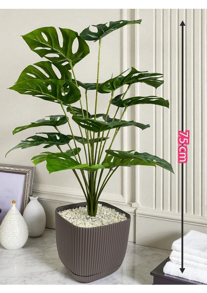 Yapay Ağaç Monstera Deve Tabanı Bitkisi 18 Yaprak 75CM Plastik Saksıda Yapay Salon Çiçeği Hediyelik modelleri