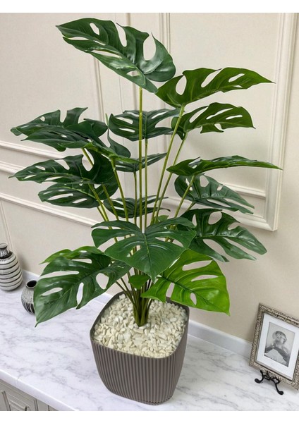 Yapay Ağaç Monstera Deve Tabanı Bitkisi 18 Yaprak 75CM Plastik Saksıda Yapay Salon Çiçeği Hediyelik