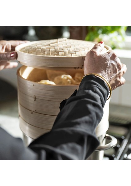 2 Katlı Kapaklı Buharda Sebze Pişirme Haşlama Aparatı Çap 23 cm Ikea Bambu Buharda Pişirici Hacim 5 Litre
