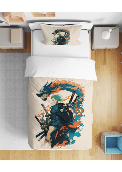 Zoro One Piece Anime 3D Dijital Baskılı Tek Kişilik Çarşafsız Genç Erkek Çocuk Nevresim Takımı